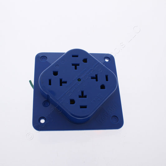 Bryant 21254SLA Blue 20A Quadplex 4-in-1 Receptacle Outlet Adapter Wire Leads