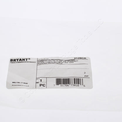 Bryant Corrosion Resistant Adapter Cord 15A/20A Straight to 20A Locking 2129CR