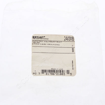 Bryant/Hucktrol Locking Inlet Plug 10A 24V 2-Pole 2-Wire 24V3MB