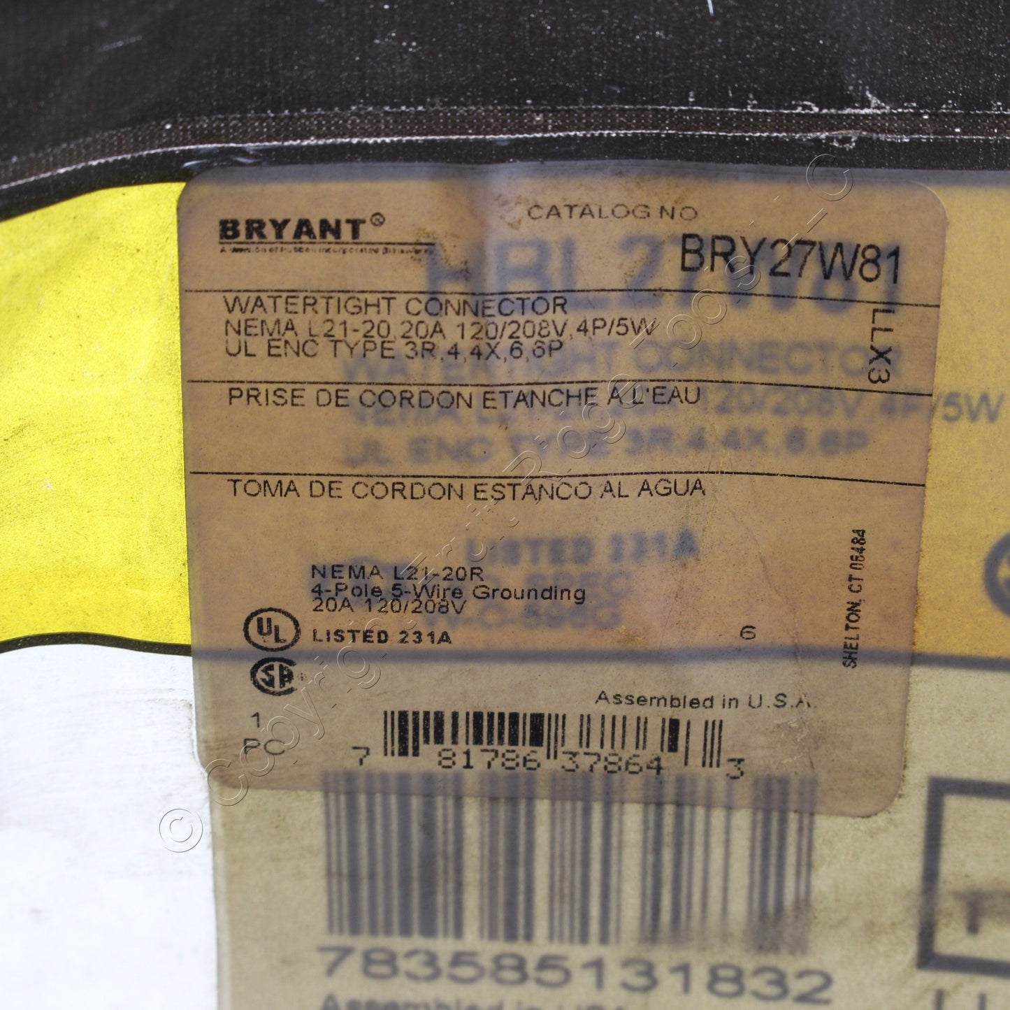 Bryant Watertight Turn Locking Connector Nema L21-20R 20A 3�Y 120/208V 27W81