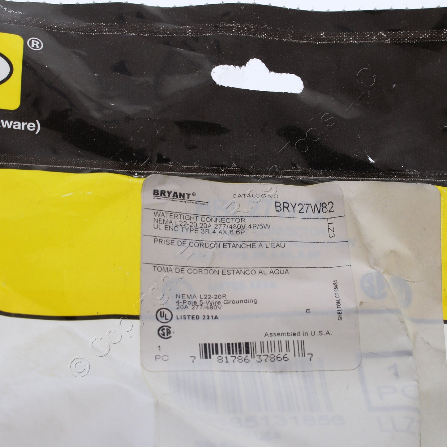 Bryant Watertight Turn Locking Connector Nema L22-20R 20A 3�Y 277/480V 27W82