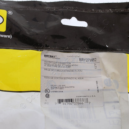 Bryant Watertight Turn Locking Connector Nema L22-20R 20A 3�Y 277/480V 27W82