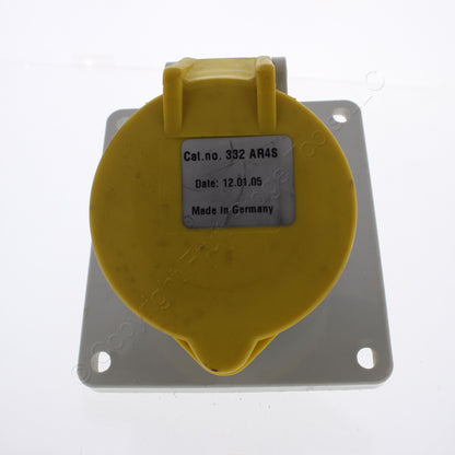 Bryant 332AR4S Splashproof 32A Female Pin & Sleeve Angled Receptacle 100-130V