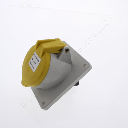 Bryant 332AR4S Splashproof 32A Female Pin & Sleeve Angled Receptacle 100-130V