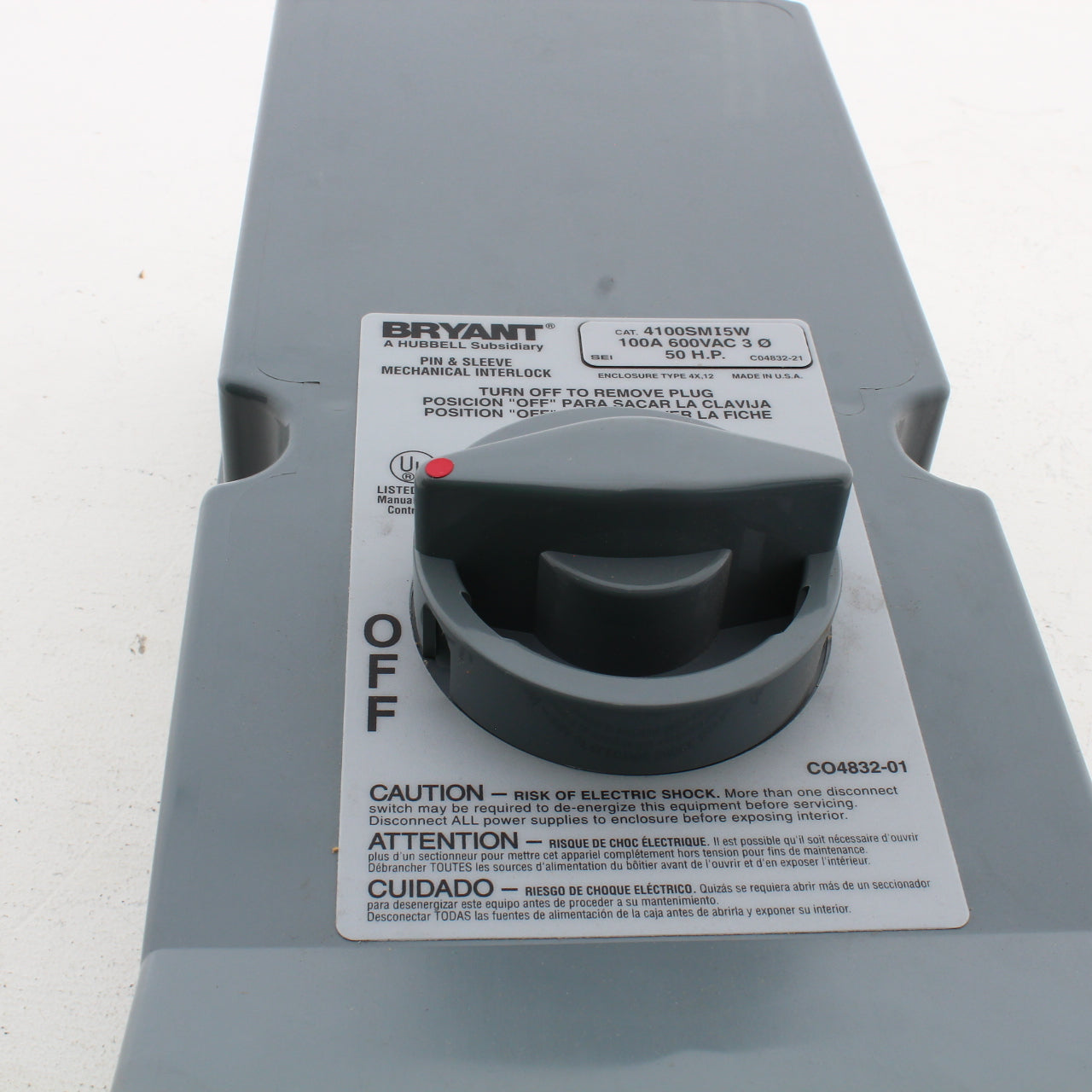 Bryant Watertight Pin & Sleeve Mechnical Interlock 100A 600V 3� 3P4W 4100SMI5W