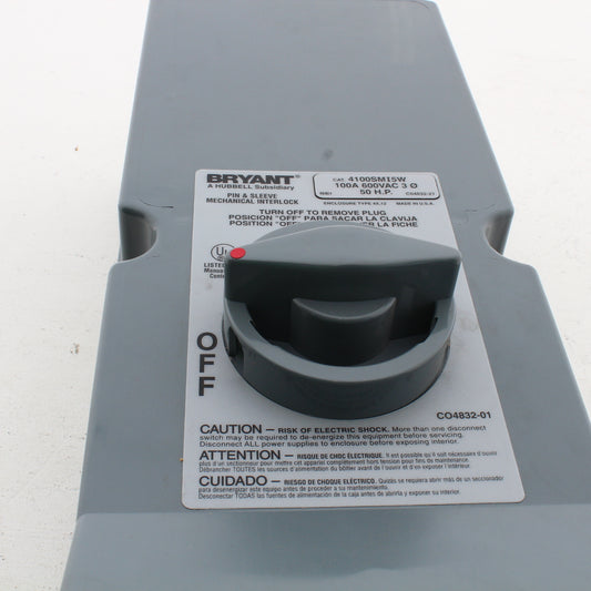 Bryant Watertight Pin & Sleeve Mechnical Interlock 100A 600V 3� 3P4W 4100SMI5W