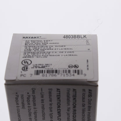 Bryant 4803BBLK Black Toggle Light Switch 3-Way Industrial Grade 15A 120/277V
