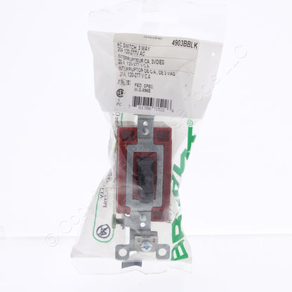 Bryant 4903BBLK Black Toggle Light Switch 3-Way Industrial Grade 20A 120/277V