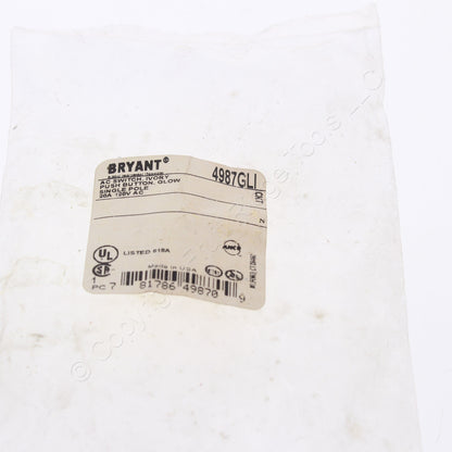 Bryant 4987GLI Ivory 20A Push Button Switch Illuminated Single Pole 120/277V