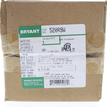 Bryant Watertight Pin & Sleeve Receptacle 20A 120/208V 3ØY Outlet 4P5W 520R9W