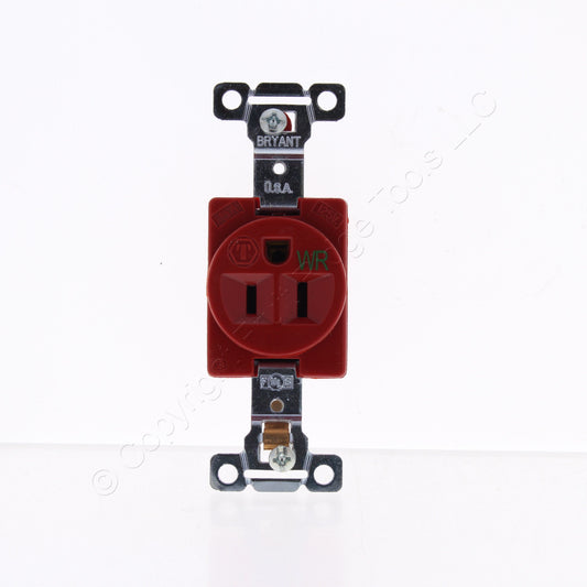 Bryant Red Industrial Single Receptacle Weather Resistant 15A 125V 5261RedWR