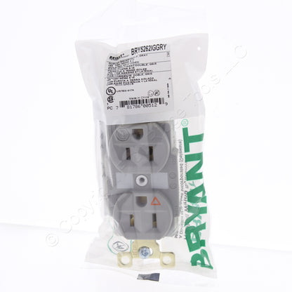 Bryant Gray Isolated Ground Industrial Receptacle Duplex Outlet 15A 5262IGGY