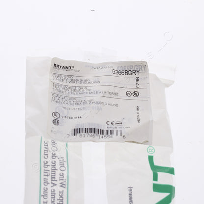 Bryant Hubbell Gray Industrial Straight Blade Plug Nema 5-15P 15A 125V 5266BGRY