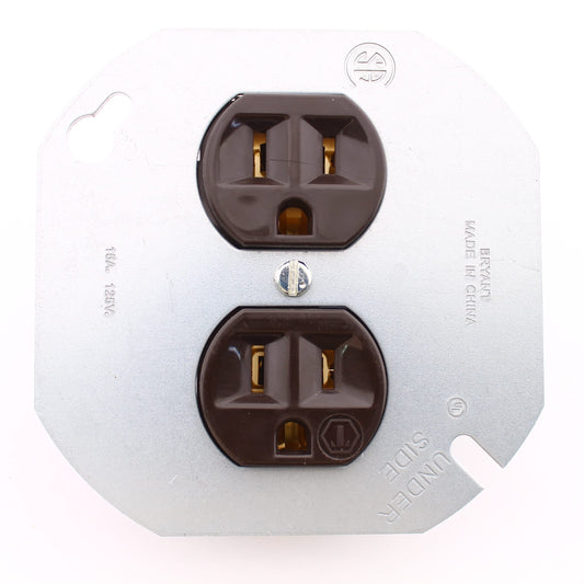 Bryant/Hubbell 4" Round Metal Cover w/Premounted Receptacle 15A 125V Outlet 5282