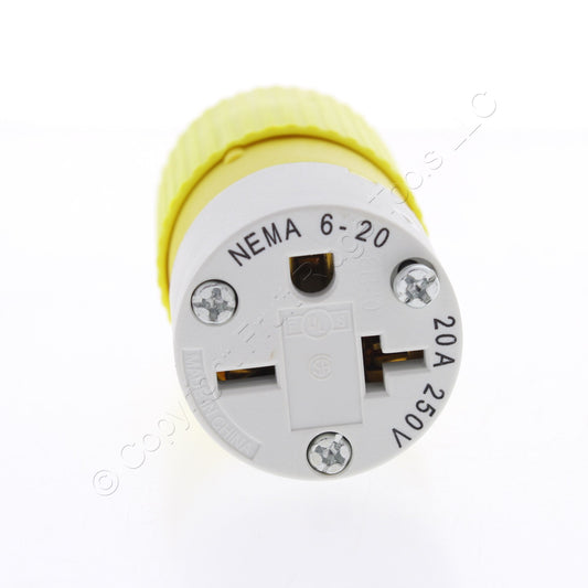 Bryant 5469NCSY Industrial Yellow Straight Blade 20A Connector 250V NEMA 6-20R