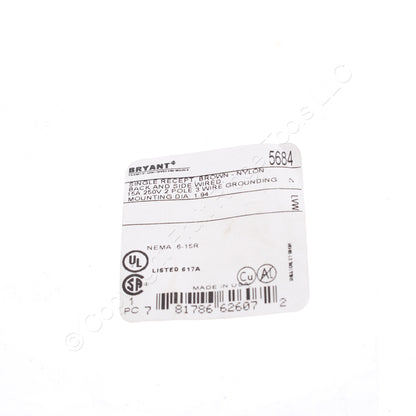 Bryant Brown Short Strap Receptacle Outlet Floor Box Panel Mount 15A 250V 5684