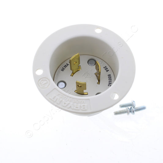 Bryant L9-20 Locking Flanged Inlet L9-20P Motor Base Plug 20A 600V 70920MB