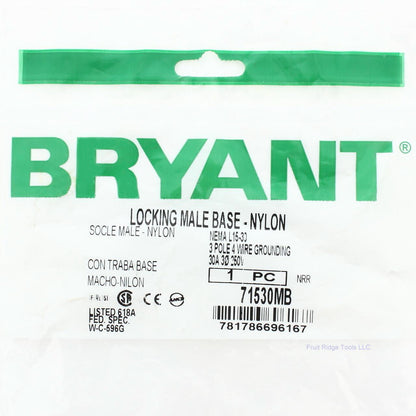 Bryant L15-30 Locking Flanged Inlet L15-30P Motor Base Plug 30A 250V 3� 71530MB