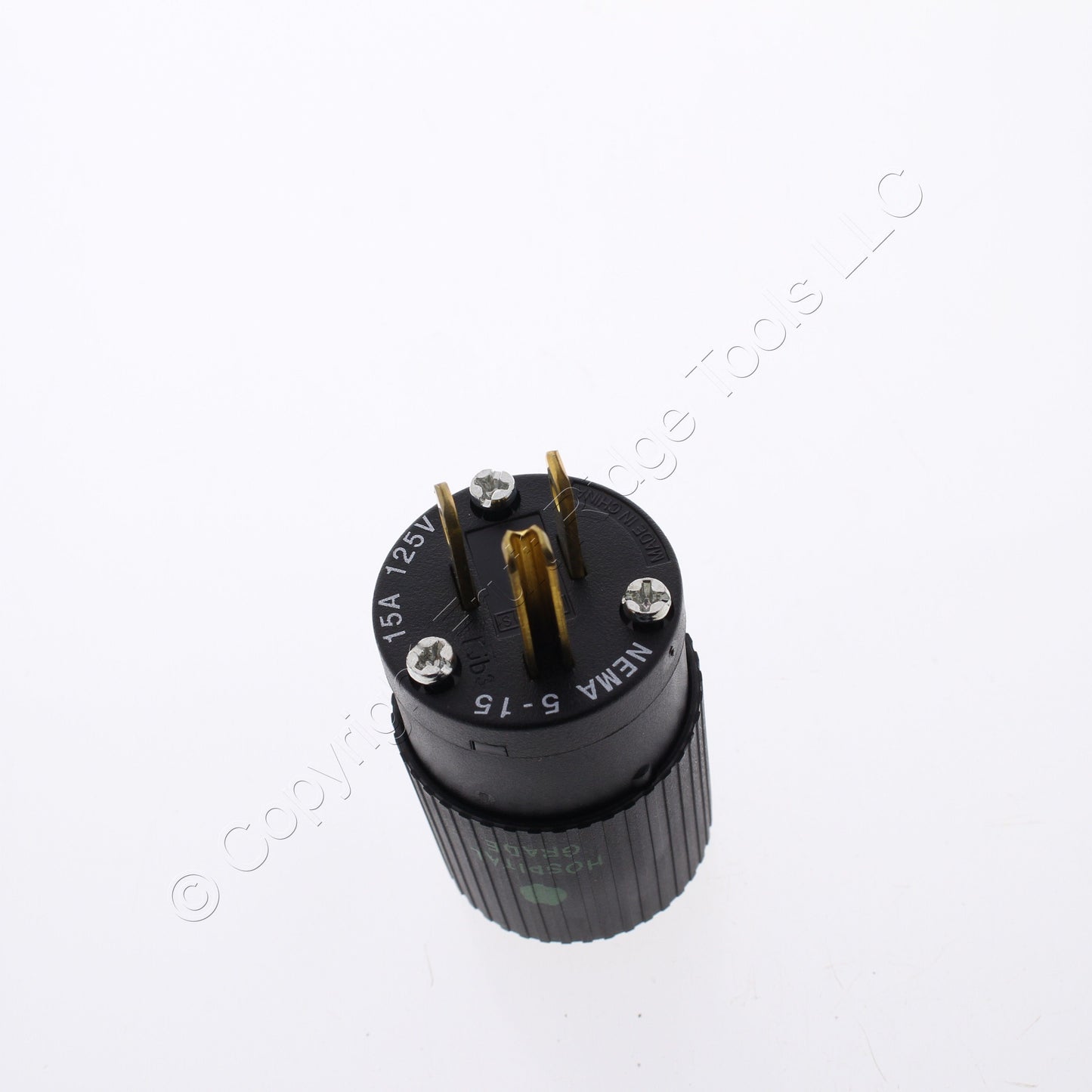 Bryant Hospital Grade Straight Blade Plug Nema 5-15P 15A 125V All Black 8266NPB