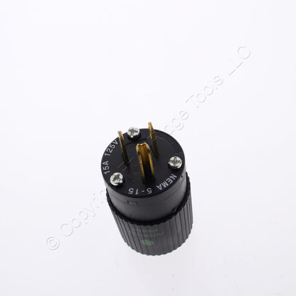 Bryant Hospital Grade Straight Blade Plug Nema 5-15P 15A 125V All Black 8266NPB