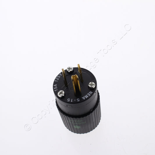Bryant Hospital Grade Straight Blade Plug Nema 5-15P 15A 125V All Black 8266NPB