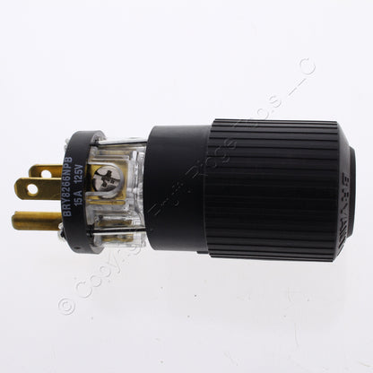 Bryant Hospital Grade Straight Blade Plug Nema 5-15P 15A 125V All Black 8266NPB
