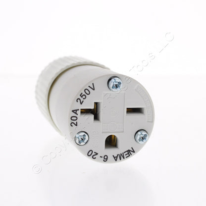 Bryant White Hospital Grade Straight Blade Connector Plug 20A 250V 6-20R 8469NC