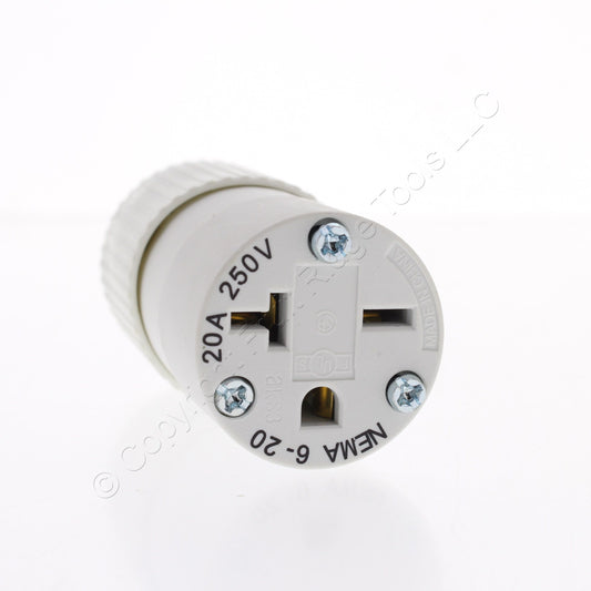 Bryant White Hospital Grade Straight Blade Connector Plug 20A 250V 6-20R 8469NC