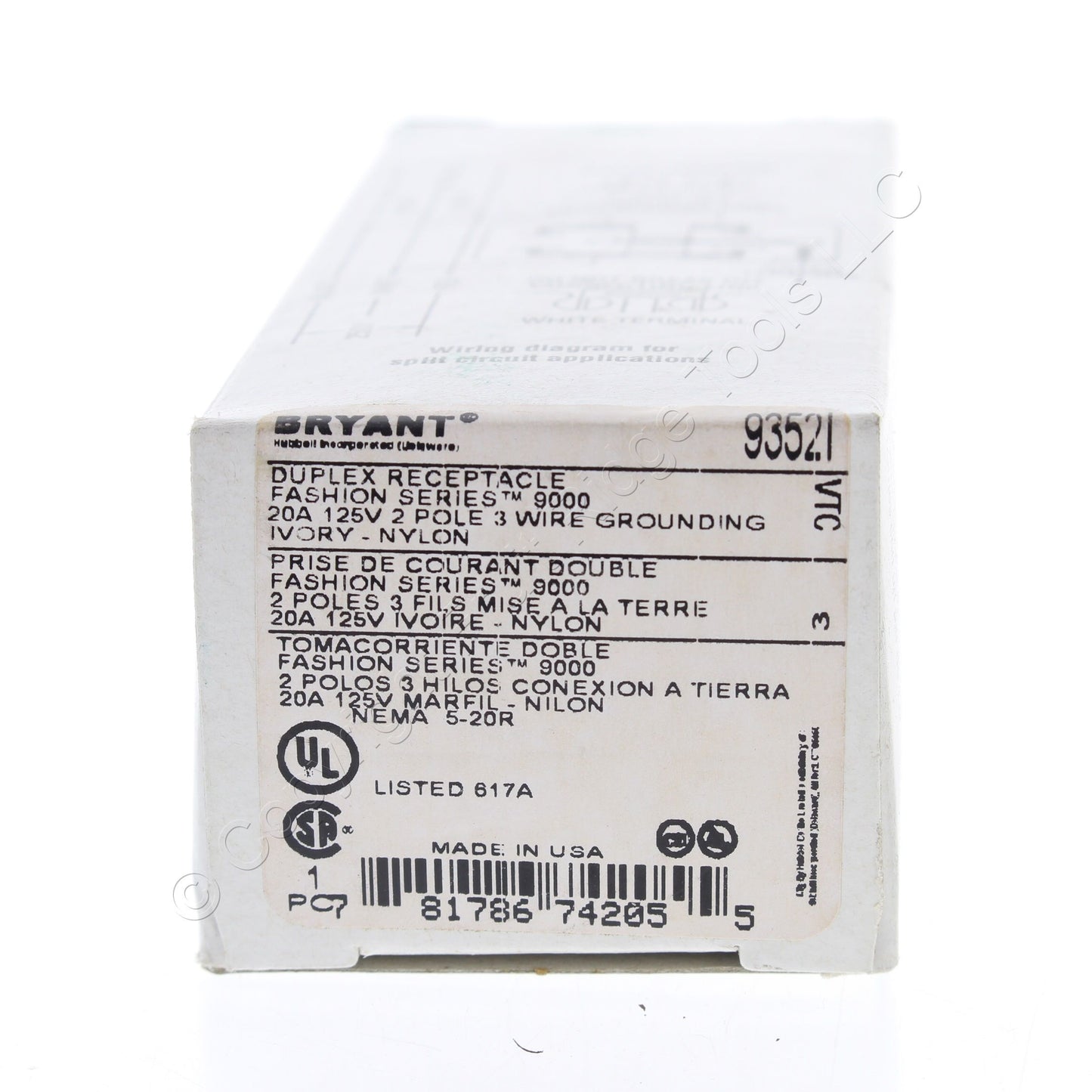 Bryant/Hubbell Ivory Industrial Grade Duplex Outlet Receptacle 20A 125V 9352I