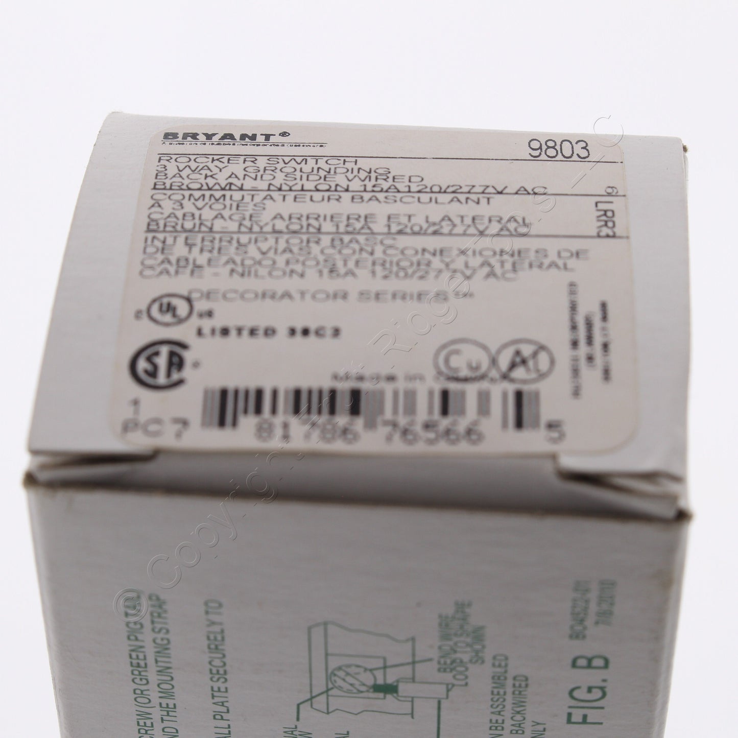 Hubbell Bryant 9803 Brown Industrial Decorator Rocker Switch 15A 3-Way 120/277V