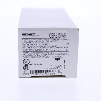 Bryant Ivory Weather Resistant Commercial Outlet Receptacle 15A CBRS15IWR