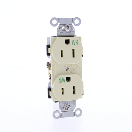 Bryant Ivory Weather Resistant Commercial Outlet Receptacle 15A CBRS15IWR