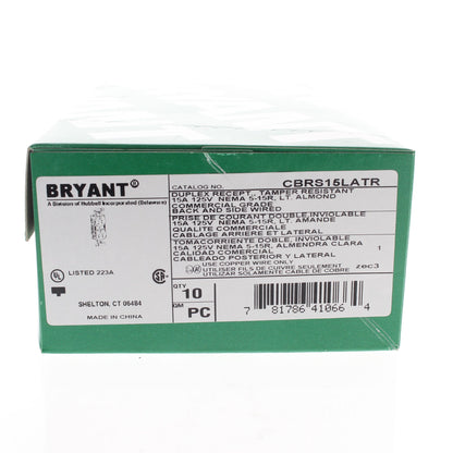10 Bryant CBRS15LATR Light Almond Commercial TR Smooth Face 5-15R Duplex Outlets