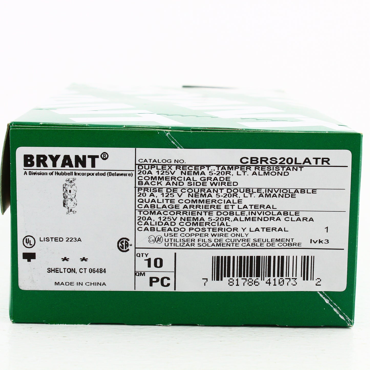 Bryant CBRS20LATR Lt Almond Commercial Tamper Resistant 5-20R Receptacles 10pcs