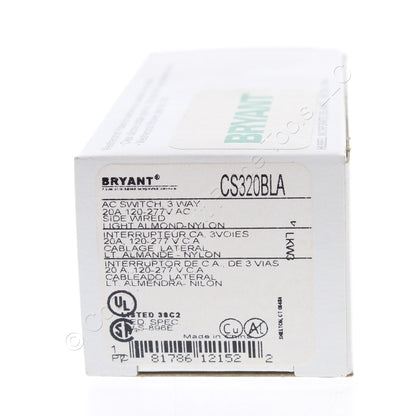 Hubbell Bryant CS320-BLA Lt Almond 3Way Commercial Grade Toggle Light Switch 20A