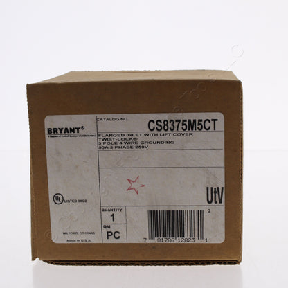 Bryant California Style Locking Armored Flanged Inlet Non-Nema 50A 250V 3 Phase