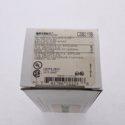 Bryant CSB215B Brown Double Pole Commercial Grade Toggle Wall Light Switch 15A