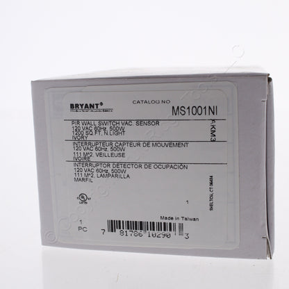 Bryant MS1001NI Ivory Vacancy Sensor Switch Night Light 120/277V 180� 1000W