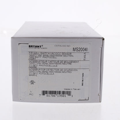 Bryant MS2004NI Ivory Occupancy Sensor Switch 120/277V LED/CFL/INC 180� 1000W