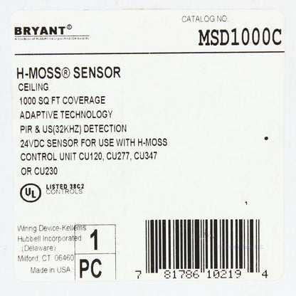 Bryant MSD1000C Occupancy Ceiling Sensor Adaptive PIR/US 1000ft� 24VDC 180�
