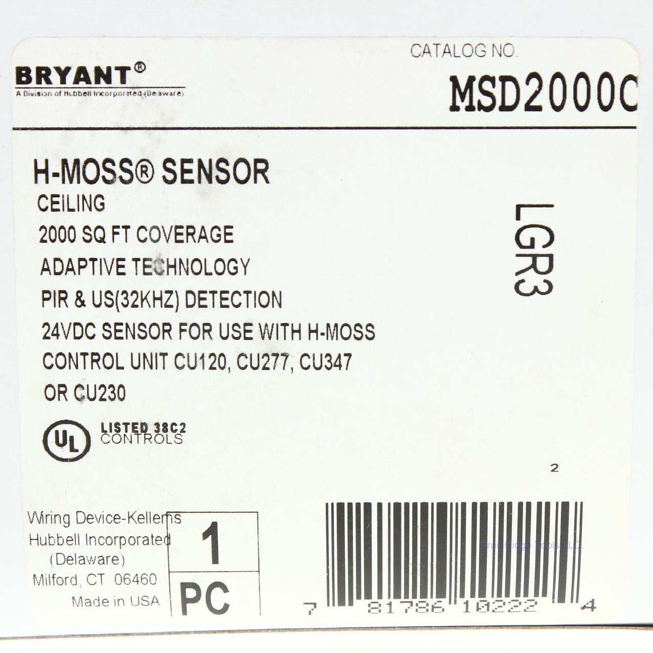 Bryant MSD2000C Occupancy Ceiling Sensor Adaptive PIR/US 2000ft� 24VDC 360�