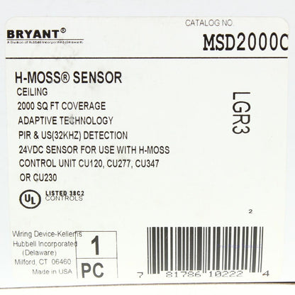 Bryant MSD2000C Occupancy Ceiling Sensor Adaptive PIR/US 2000ft� 24VDC 360�