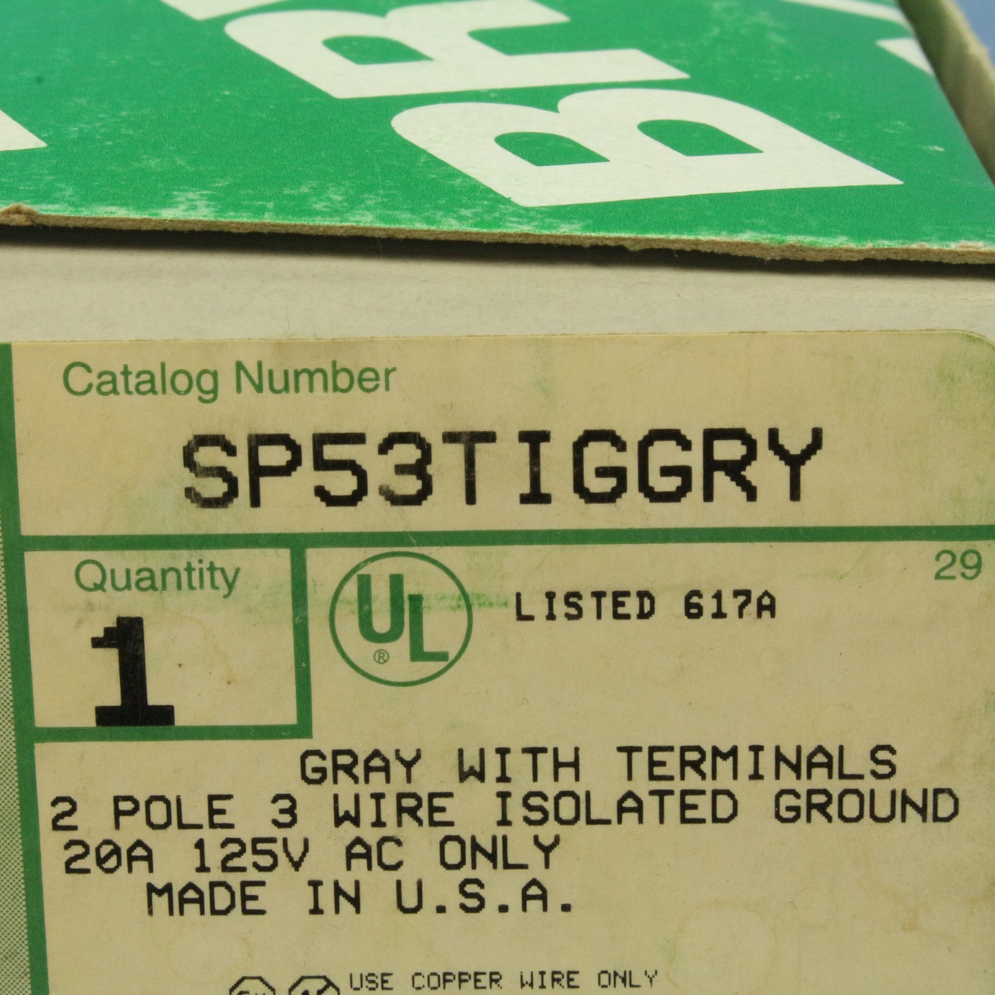 Bryant SP53TIGGRY Gray Isolated Ground SURGE Suppressor Duplex Receptacle 20A
