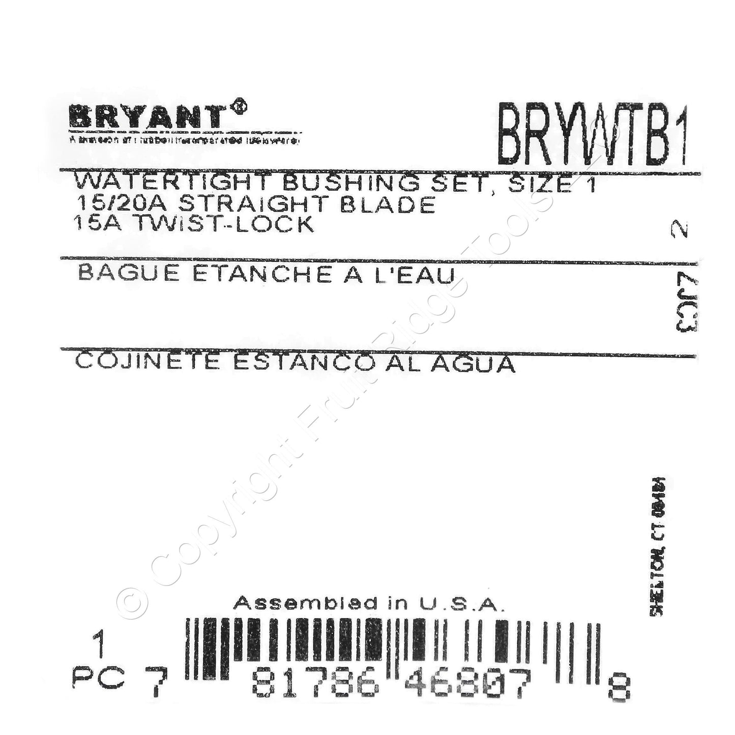 Bryant Bushing Set for 15A Watertight Straight Blade/Locking Plug Connector WTB1