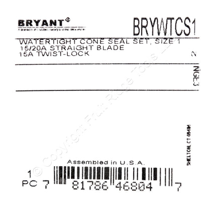 Bryant Cone Seals for 15A Watertight Straight Blade/Locking Plug Connector WTCS1
