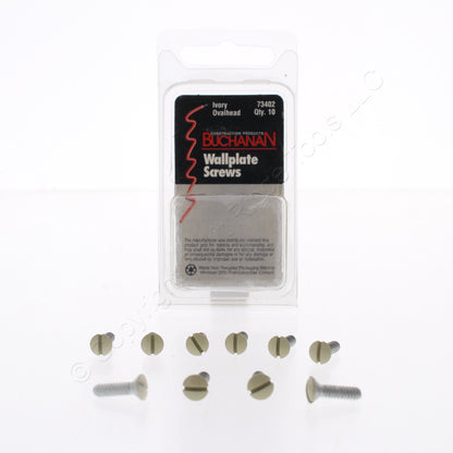 10 Buchanan Ivory Wallplate Screws 73402