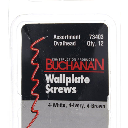 Buchanan 73403 Assortment Oval-Head Wallplate Screws 4 of each White Ivory Brown
