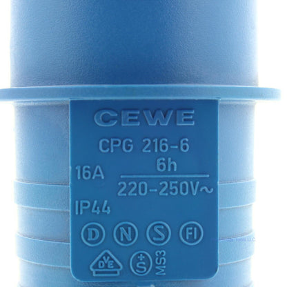 CEWE CPG216-6 Blue Pin and Sleeve Connector Plug 16A 220-250V 6H IP44 Bulk