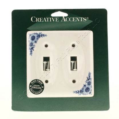 Creative Accents Porcelain Blue Flower 2-Gang Toggle Switch Cover Wall Plate