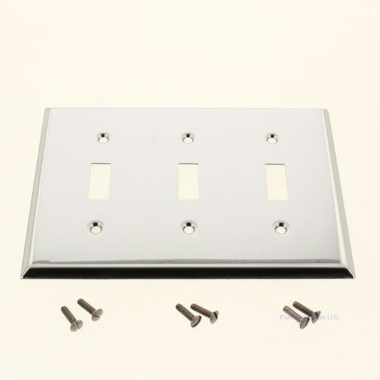 Creative Accents 9CS103 Polished Chrome 3-Gang Steel Toggle Switch Wallplate